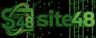 Site48 logo with green neon-style lettering and digital matrix background design